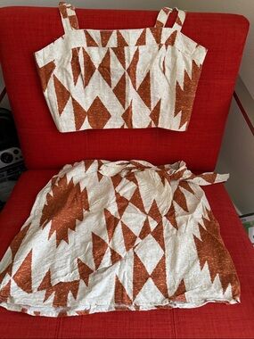 Forever 21 Cream and Rust Geometric Tank & Skirt Set